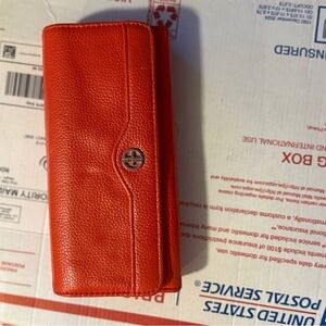 Red Leather Wallet with Silver Logo